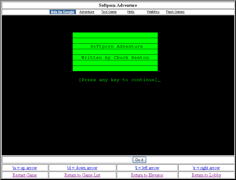 Softporn Adventure (Browser) screenshot: Title screen