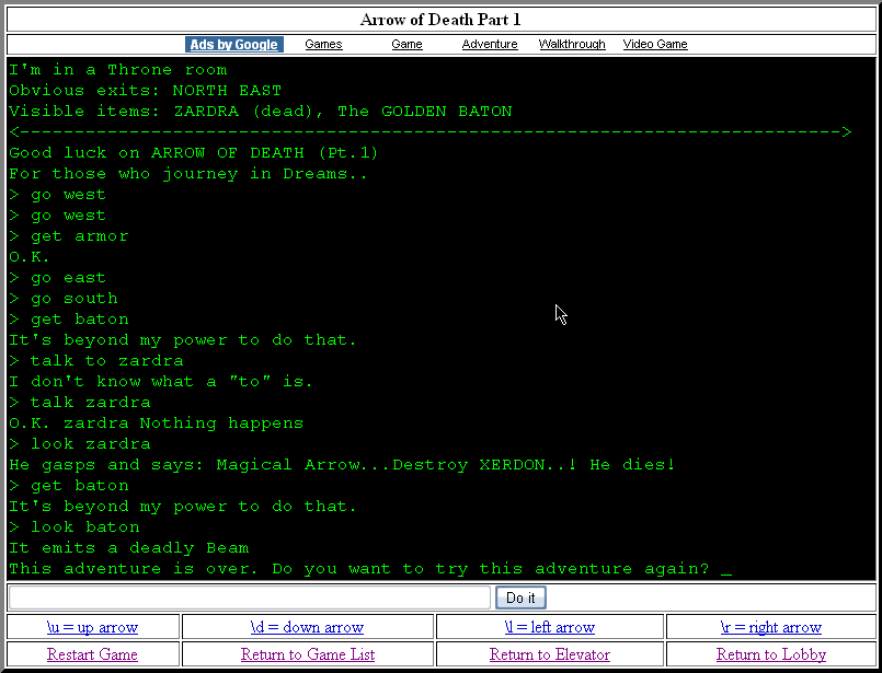 Arrow of Death: Part I (Browser) screenshot: So that's what the baton does!