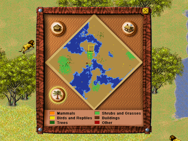 SimSafari (Windows) screenshot: A map view of the new park