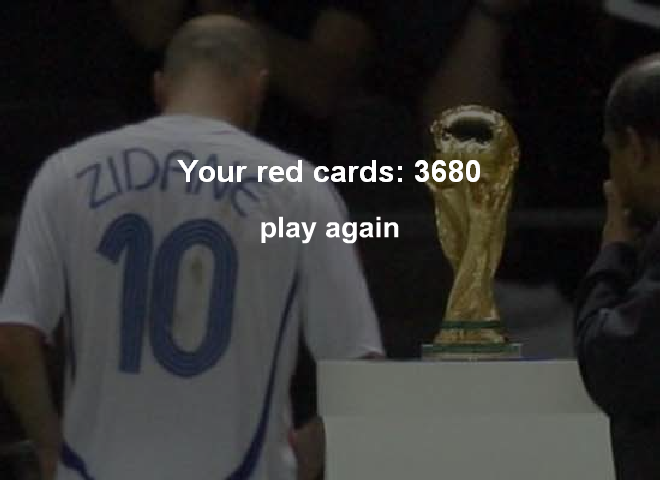 Zidane Head Butt Game (Browser) screenshot: Red cards earned