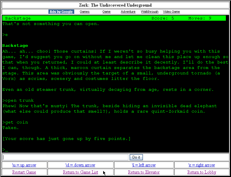 Screenshot of Zork: The Undiscovered Underground (Browser, 1997 ...