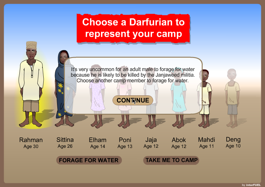 Darfur is Dying (Browser) screenshot: Not all the choices are available