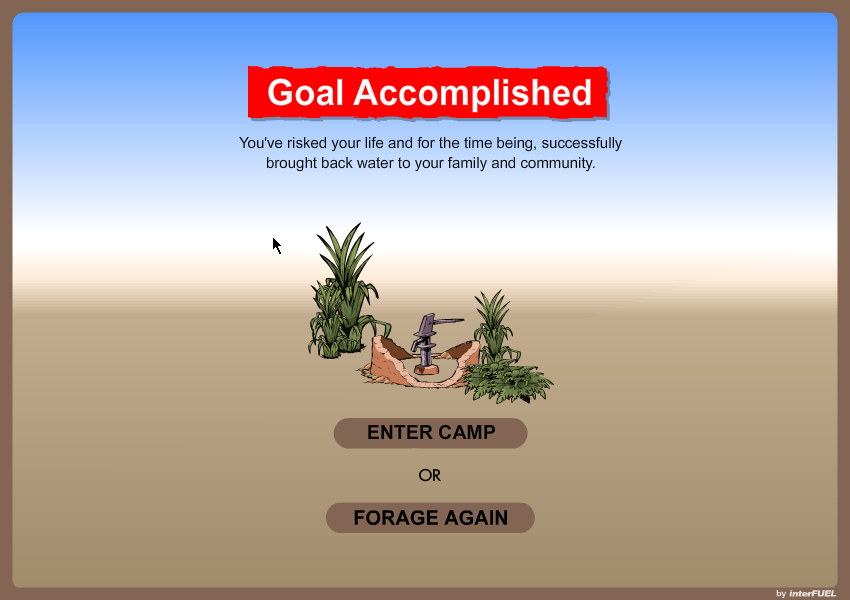 Darfur is Dying (Browser) screenshot: Water-gathering minigame completion