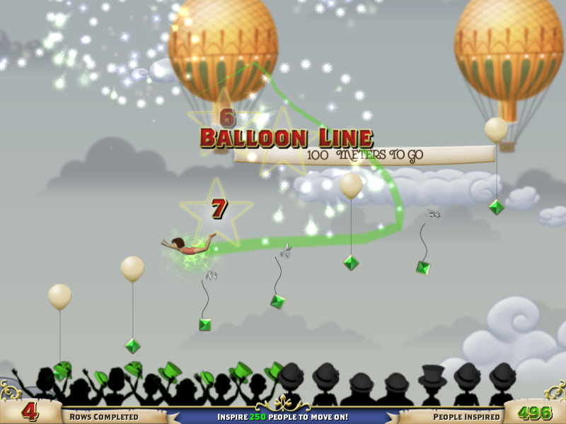 The Flying Trapeezees (Windows) screenshot: Jewels attached to balloons.