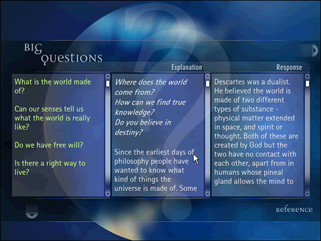 Sophie's World (Windows 16-bit) screenshot: Questions table