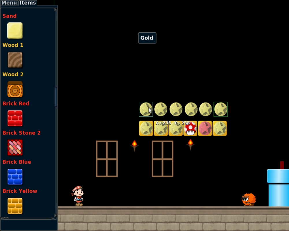 Secret Maryo Chronicles (Linux) screenshot: The easy-to-use level editor. (v1.5)