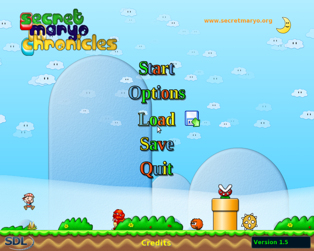 Secret Maryo Chronicles (Linux) screenshot: Title screen. (v1.5)