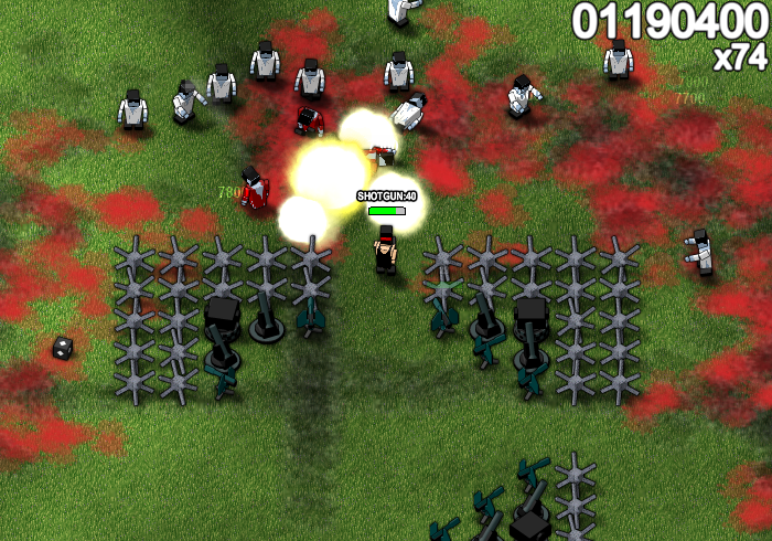 Boxhead: The Zombie Wars (Browser) screenshot: Seconds into defence mode, it's already a mess all over the place.