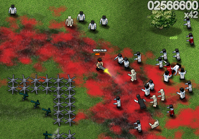 Boxhead: The Zombie Wars (Browser) screenshot: Nothing stands in the way of the mini-gun!