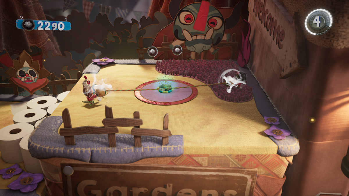 Sackboy: A Big Adventure (Windows) screenshot: Pull the ropes to get the prize