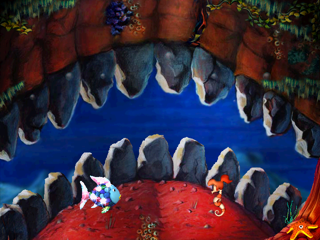 Rainbow Fish and the Whale (Windows) screenshot: Remembering a rhyme heard fairly early on will help Rainbow Fish and friends exit Whale