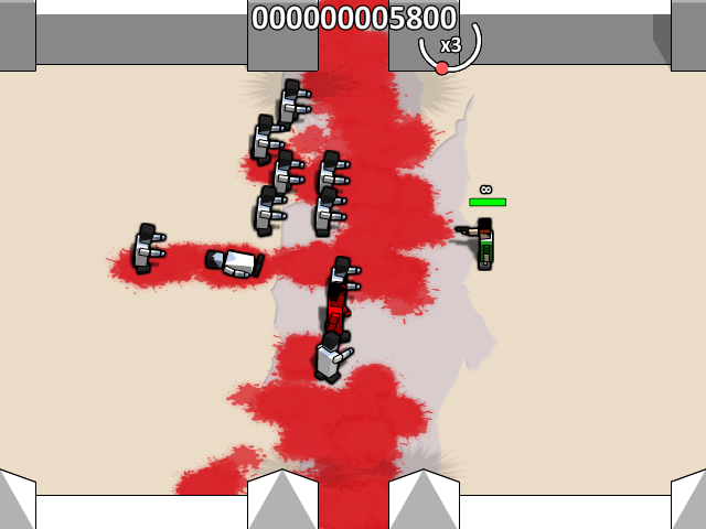 Boxhead: More Rooms (Browser) screenshot: Drowning in blood. In the right upper corner is the number of enemies killed in a row.