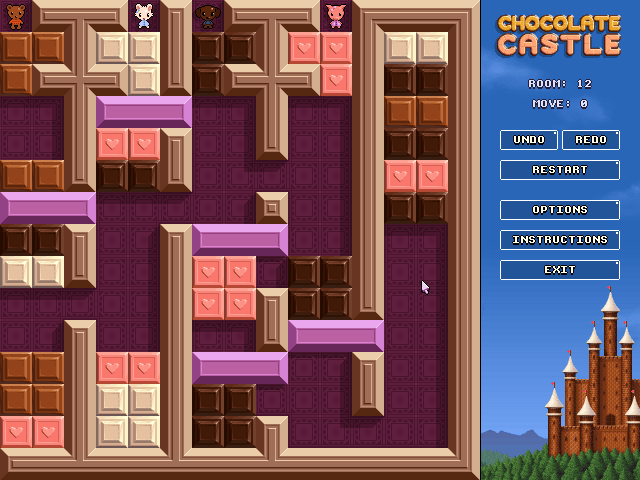Chocolate Castle (Windows) screenshot: Hard room 12, rooms get more and more difficult