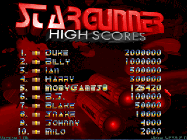Stargunner (DOS) screenshot: High scores