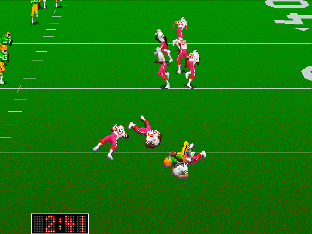 Unnecessary Roughness '95 (DOS) screenshot: Left a bunch of aching players in my wake.