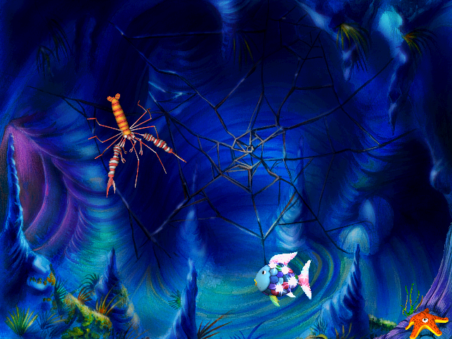 Rainbow Fish and the Whale (Windows) screenshot: Rainbow Fish must figure out how to get past this spider