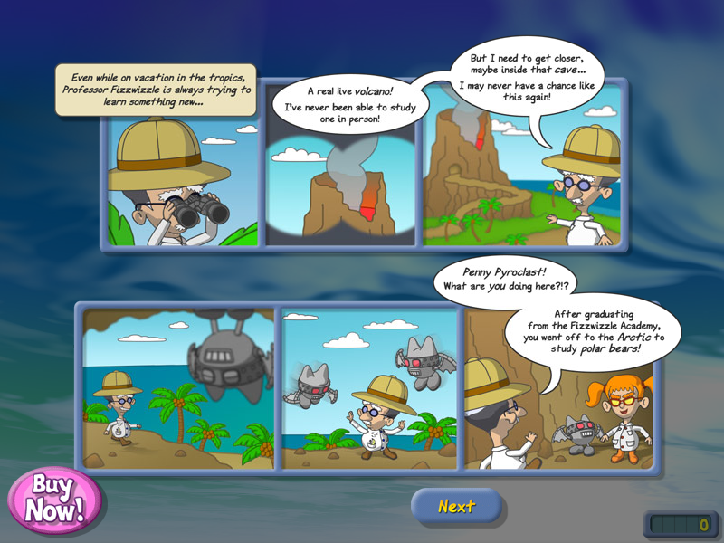 Professor Fizzwizzle and the Molten Mystery (Linux) screenshot: The opening story, told in comic strip form.
