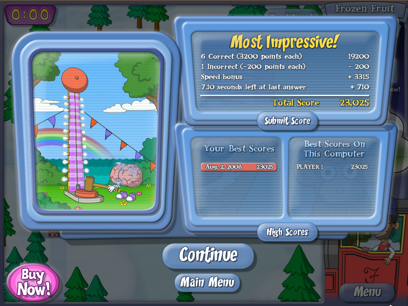 The Amazing Brain Train! (Linux) screenshot: The summary of Frozen Fruit Finder.