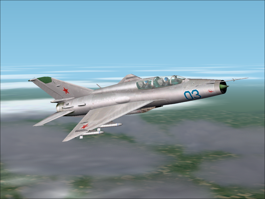 MiG-21 Interceptor (Windows) screenshot: Soviet MiG-21UM in flight