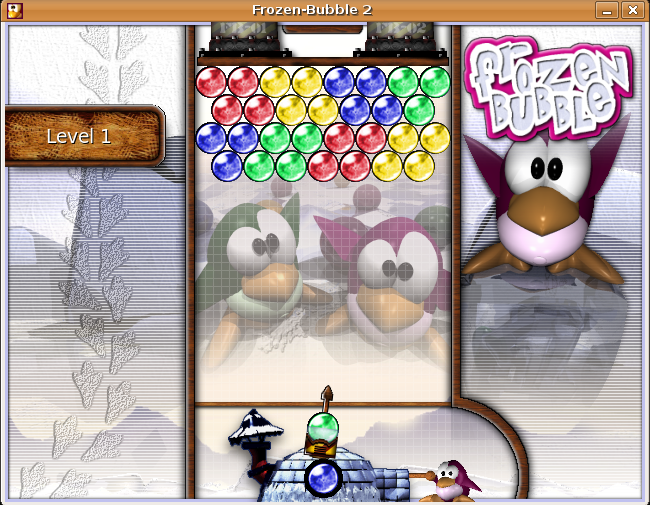 Frozen Bubble (Linux) screenshot: Playing level 1.