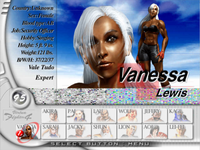 Virtua Fighter 4 (PlayStation 2) screenshot: Vanessa on the selection screen