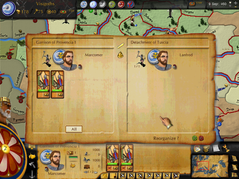 Great Invasions: The Darkages 350-1066 AD (Windows) screenshot: Reorganizing units.
