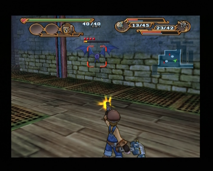 Dark Cloud 2 (PlayStation 2) screenshot: The pea shooter Max starts out with is good enough to take on bats.