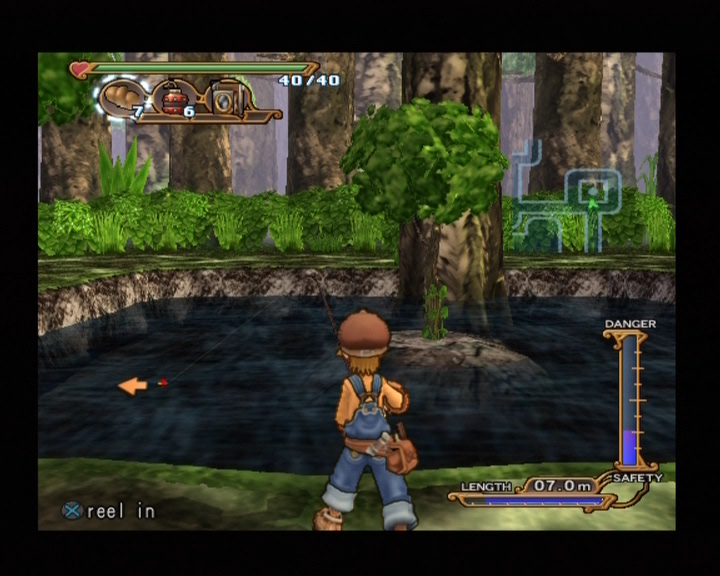 Dark Cloud 2 (PlayStation 2) screenshot: Fishing is one of the many things you can do.