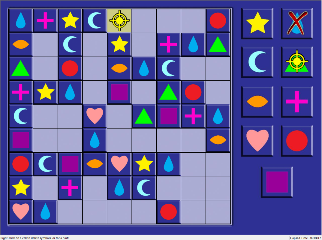Sudoku Crunch for Kids! (Windows) screenshot: With the "move hint" selected, the player is shown what piece to move and where to put it, The game calls this a cheat!