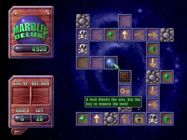 Marbles Deluxe (Windows) screenshot: You must collect all gems before you can finish a stage.