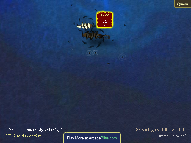 Treasure of Cutlass Reef (Browser) screenshot: Attacking a smaller ship.