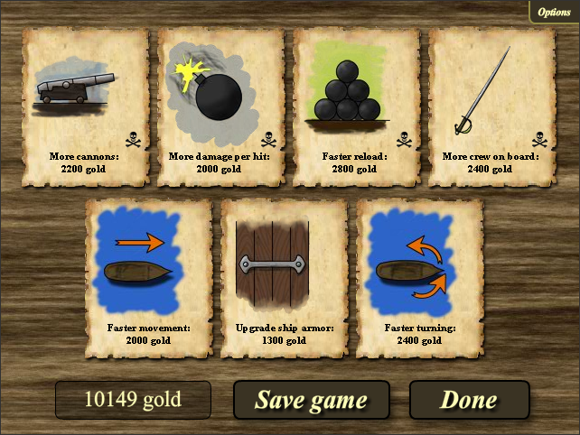 Treasure of Cutlass Reef (Browser) screenshot: The upgrade screen.