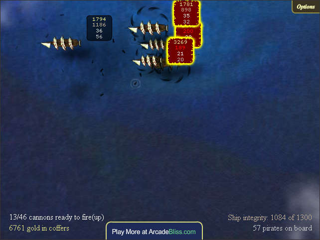 Treasure of Cutlass Reef (Browser) screenshot: Three of them engaging my ship.