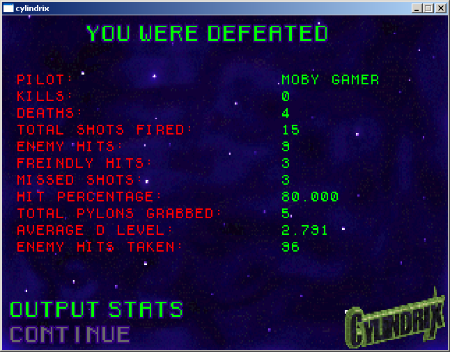 Cylindrix (Windows) screenshot: Game over!