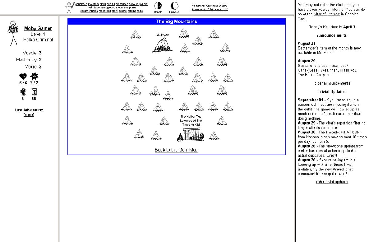 The Kingdom of Loathing (Browser) screenshot: Sub-map