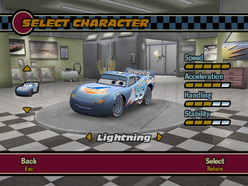 Disney•Pixar Cars (Macintosh) screenshot: Character Select