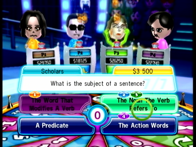 TV Show King (Wii) screenshot: A standard question, grammar.