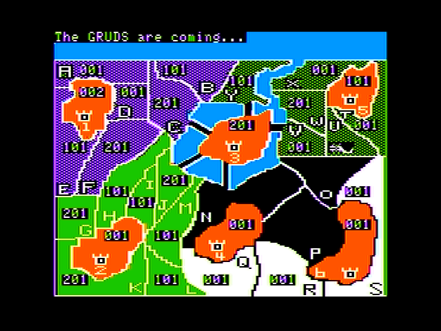 Dark Forest (Apple II) screenshot: The Gruds are coming...