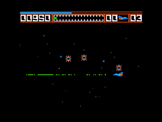 The Eliminator (Apple II) screenshot: I missed! now that thing is about to crash into me...