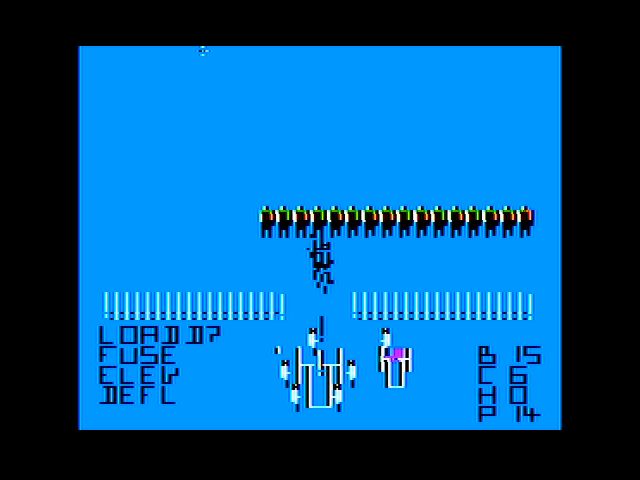 Guns of Fort Defiance (Apple II) screenshot: Gameplay; enemies marching toward the fort.