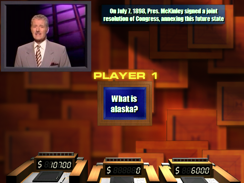 Jeopardy! (Windows) screenshot: Final Jeopardy: "Oh, sorry, that's incorrect!"
