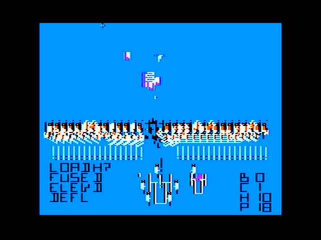 Guns of Fort Defiance (Apple II) screenshot: I'm in trouble, the enemy is firing!