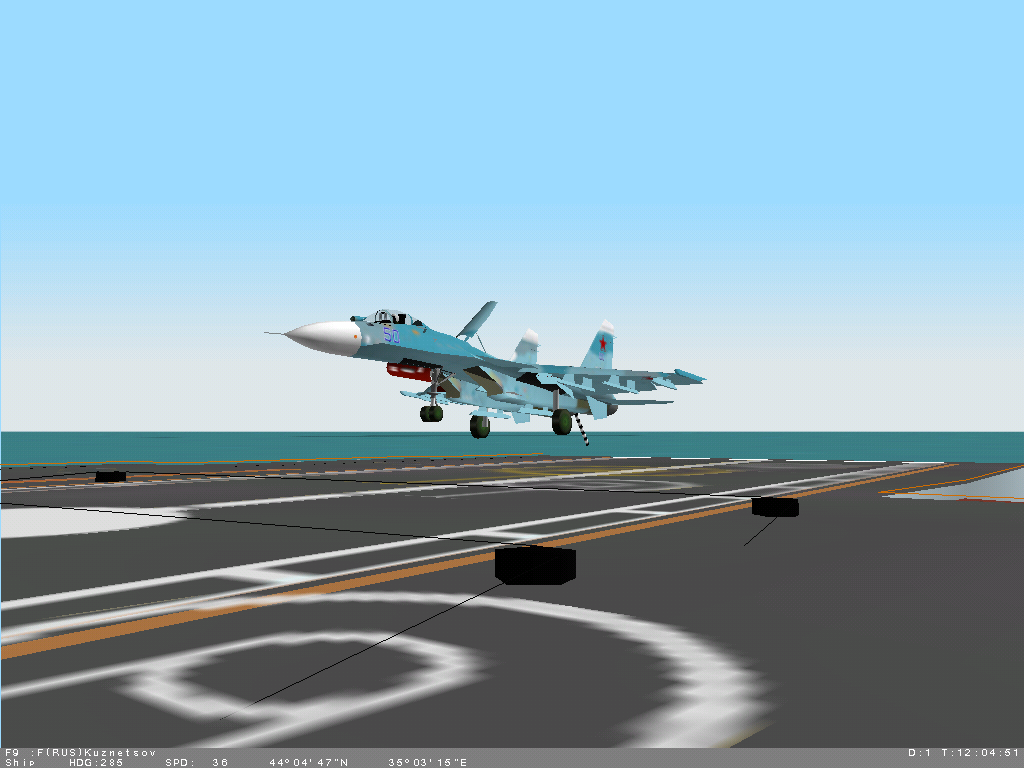 Flanker 2.0 (Windows) screenshot: Carrier landing in SU-33.