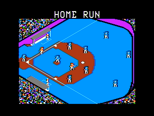 Championship Baseball (Apple II) screenshot: Uh oh, it's a home run!