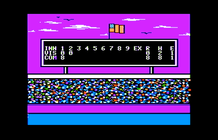 Championship Baseball (Apple II) screenshot: The scoreboard