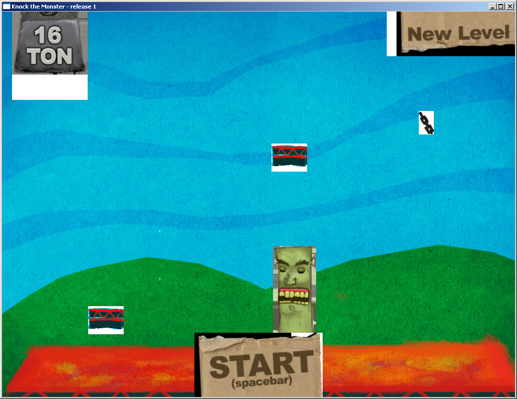 Knock the Monster (Windows) screenshot: Random levels intersperse these little blockers in mid-air.