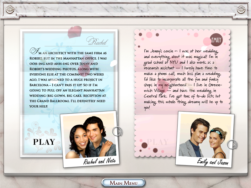 Dream Day Wedding: Married in Manhattan (Windows) screenshot: Two bride stories to choose from.
