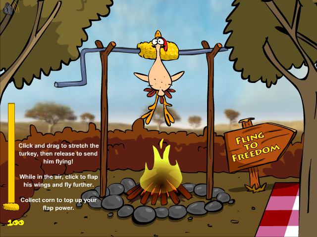 Turkey-Fling (Browser) screenshot: That poor turkey, oh well, time to stretch 'em.