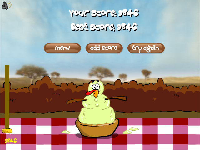 Turkey-Fling (Browser) screenshot: Well at least the potato salad broke my fall.