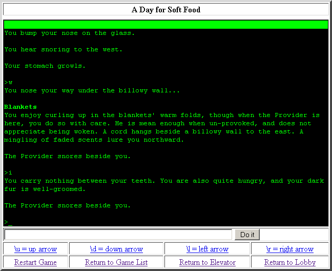 A Day for Soft Food (Browser) screenshot: Exploring my world